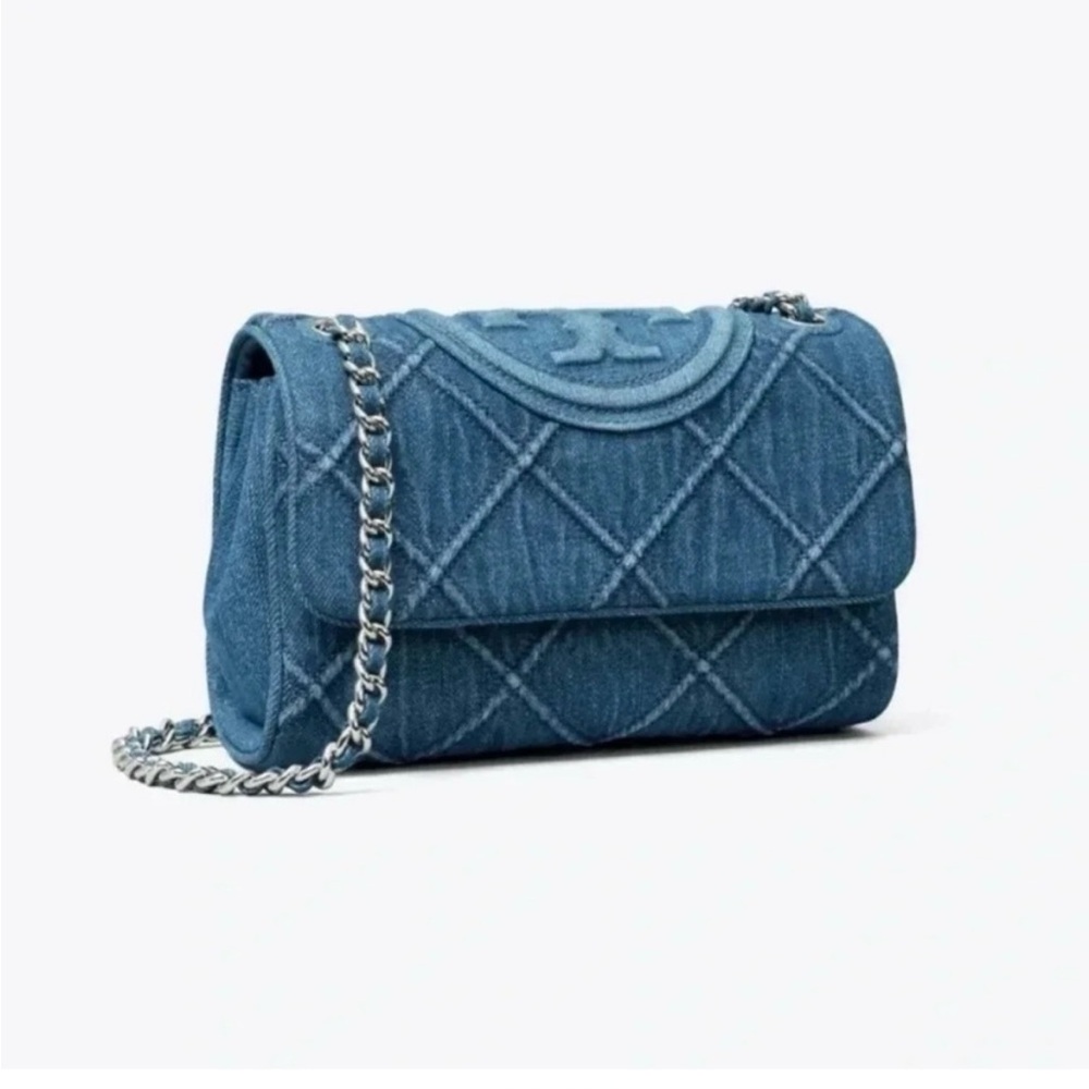 Blue Quilted Chain Shoulder Bag